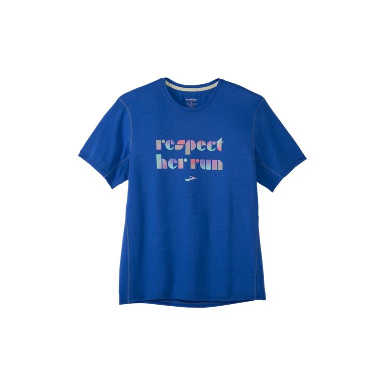 Brooks Empower Her Distance Graphic - Mens Short Sleeve Running Shirt - Bluetiful/Respect Her Run (8